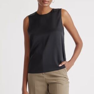 Quince Washable Stretch Silk Shell Tank in Black size L